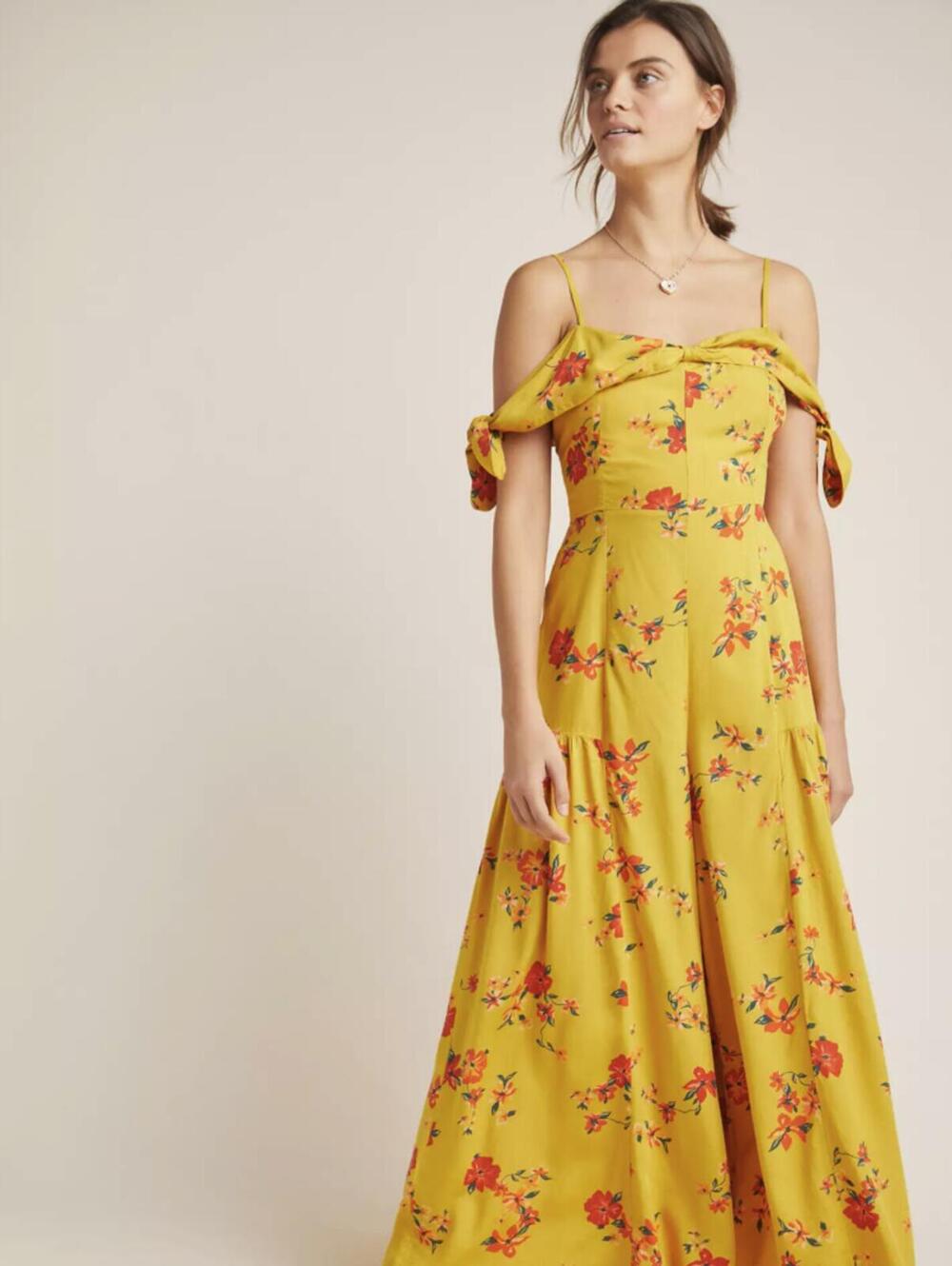 Anthropologie Yellow Floral Londonderry Wide Leg Jumpsuit - Size - 12 - NWT